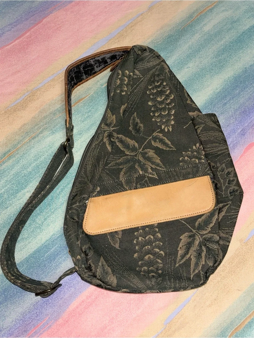 AmeriBag Embroidered colors black with olive gold and tan floral patterns